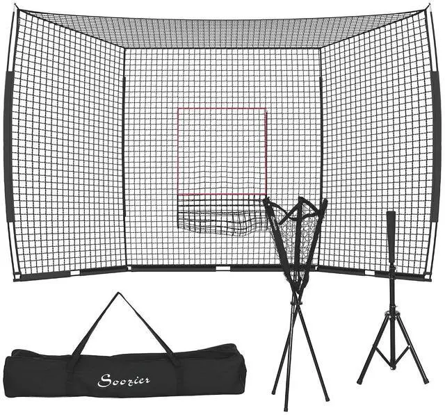 Main image of 17' x 5.5' Baseball Net with Strike Zone for Pitching and Hitting | Tee, Caddy, Carry Bag, Portable, Extra Large, Softball and Baseball Training Equipment, Baseball Backstop