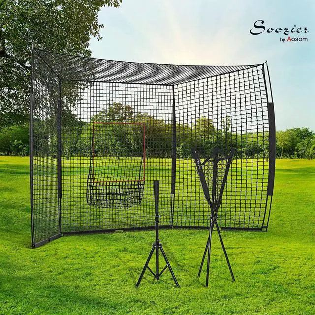 Alt view image 2 of 7 - 17' x 5.5' Baseball Net with Strike Zone for Pitching and Hitting | Tee, Caddy, Carry Bag, Portable, Extra Large, Softball and Baseball Training Equipment, Baseball Backstop