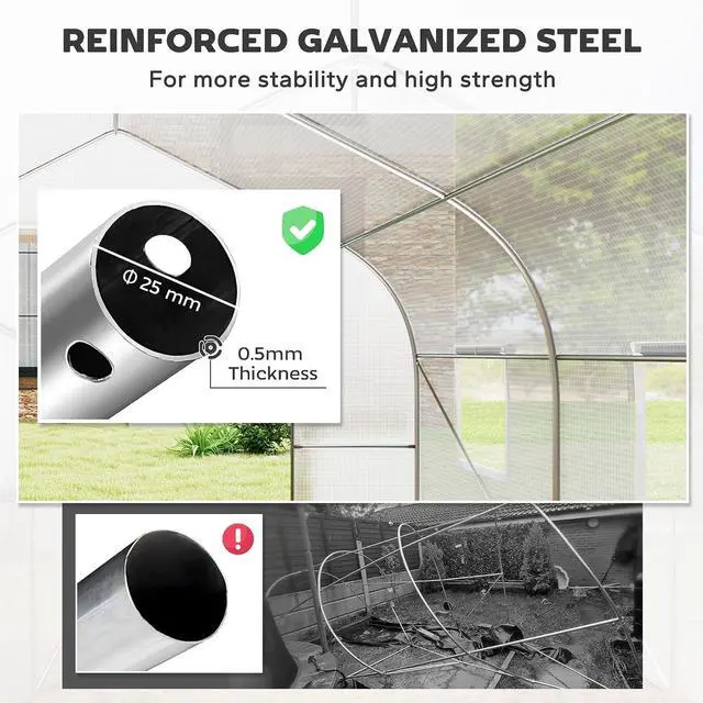 Alt view image 6 of 7 - 20 x 10 x 7 ft Outdoor Walk-in Greenhouse Zippered Door White | Tunnel Green House, Roll-up Windows, PE Cover, Heavy Duty Steel Frame, for Outdoors