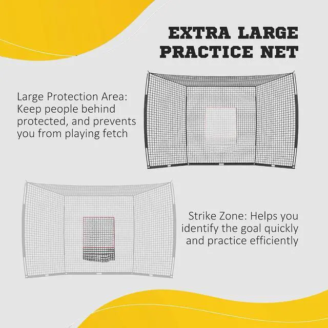 Alt view image 3 of 7 - 17' x 5.5' Baseball Net with Strike Zone for Pitching and Hitting | Tee, Caddy, Carry Bag, Portable, Extra Large, Softball and Baseball Training Equipment, Baseball Backstop