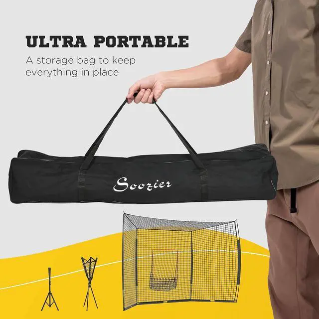 Alt view image 6 of 7 - 17' x 5.5' Baseball Net with Strike Zone for Pitching and Hitting | Tee, Caddy, Carry Bag, Portable, Extra Large, Softball and Baseball Training Equipment, Baseball Backstop
