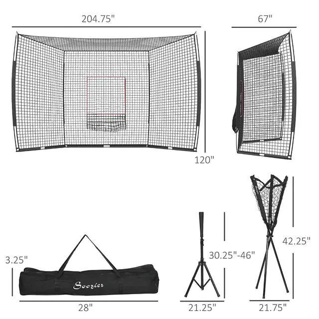 Alt view image 7 of 7 - 17' x 5.5' Baseball Net with Strike Zone for Pitching and Hitting | Tee, Caddy, Carry Bag, Portable, Extra Large, Softball and Baseball Training Equipment, Baseball Backstop