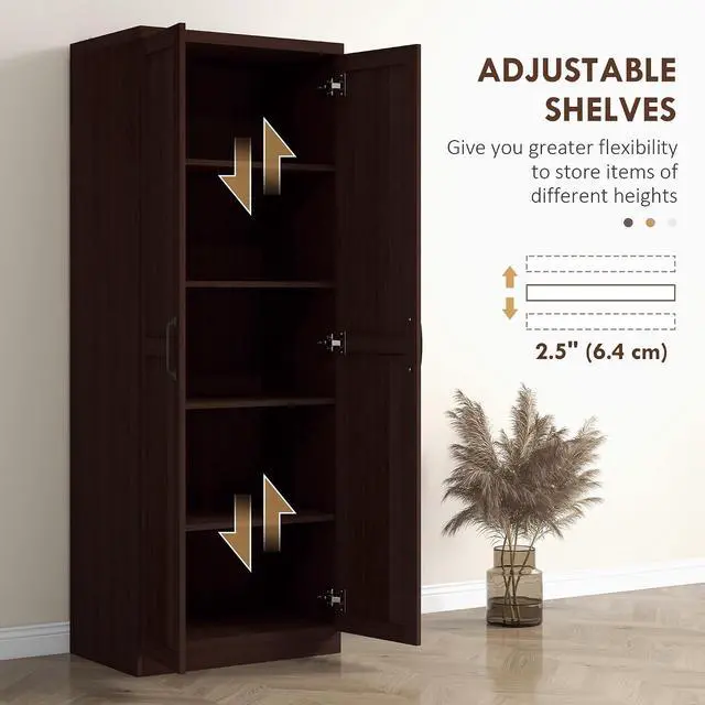 Alt view image 5 of 7 - 63" 2-Door Kitchen Pantry 5-Tier Cinnamon Cherry Wood Grain | Freestanding Storage Cabinet, Shelving, 2 Adjustable Shelves, for Dining Room