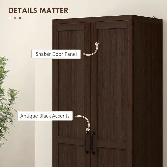 Alt view image 7 of 7 - 63" 2-Door Kitchen Pantry 5-Tier Cinnamon Cherry Wood Grain | Freestanding Storage Cabinet, Shelving, 2 Adjustable Shelves, for Dining Room