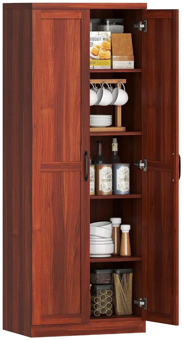Main image of 63" 2-Door Kitchen Pantry 5-Tier Tan | Freestanding Storage Cabinet, Shelving, 2 Adjustable Shelves, for Dining Room