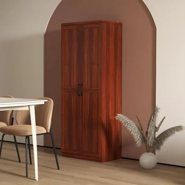Alt view image 2 of 7 - 63" 2-Door Kitchen Pantry 5-Tier Tan | Freestanding Storage Cabinet, Shelving, 2 Adjustable Shelves, for Dining Room