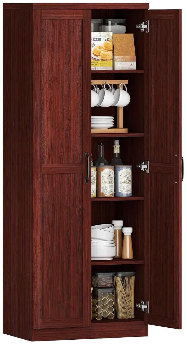 Main image of 63" 2-Door Kitchen Pantry 5-Tier Espresso | Freestanding Storage Cabinet, Shelving, 2 Adjustable Shelves, for Dining Room