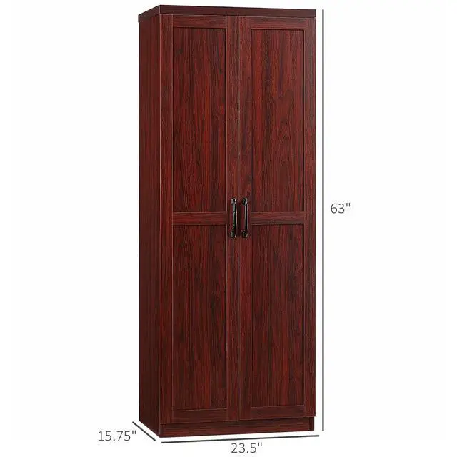 Alt view image 3 of 7 - 63" 2-Door Kitchen Pantry 5-Tier Espresso | Freestanding Storage Cabinet, Shelving, 2 Adjustable Shelves, for Dining Room