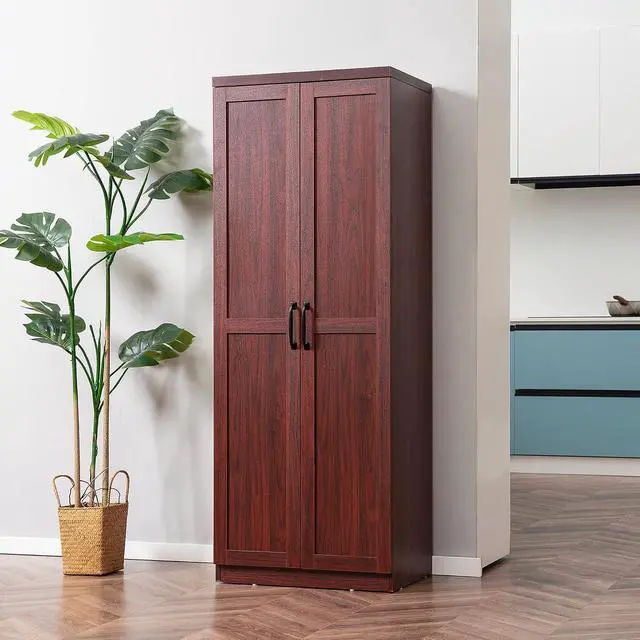 Alt view image 2 of 7 - 63" 2-Door Kitchen Pantry 5-Tier Espresso | Freestanding Storage Cabinet, Shelving, 2 Adjustable Shelves, for Dining Room