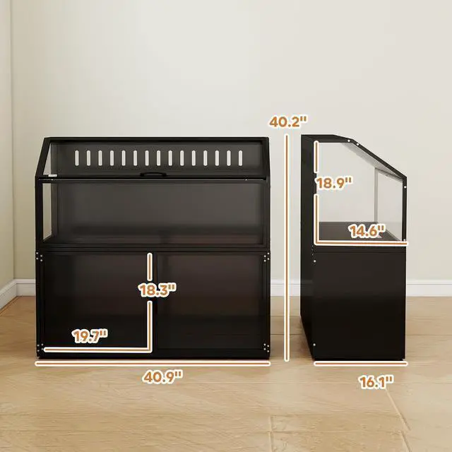 Alt view image 7 of 7 - PawHut Hamster Cage with Storage Cabinet for Rat 41" x 16" x 40" H Black | Small Animal Cage, Easy-View Acrylic Panels, Openable Top, Large Guinea Pig Habitat, for Hedgehog, Gerbil