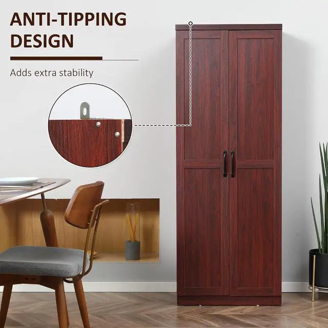 Alt view image 6 of 7 - 63" 2-Door Kitchen Pantry 5-Tier Espresso | Freestanding Storage Cabinet, Shelving, 2 Adjustable Shelves, for Dining Room