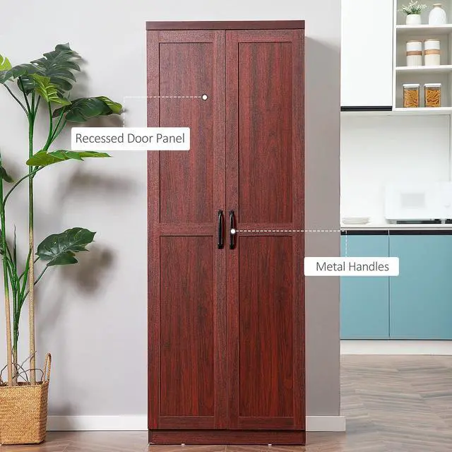 Alt view image 7 of 7 - 63" 2-Door Kitchen Pantry 5-Tier Espresso | Freestanding Storage Cabinet, Shelving, 2 Adjustable Shelves, for Dining Room