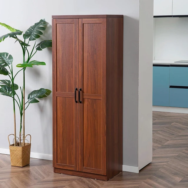 Alt view image 2 of 7 - 63" 2-Door Kitchen Pantry 5-Tier Brown | Freestanding Storage Cabinet, Shelving, 2 Adjustable Shelves, for Dining Room