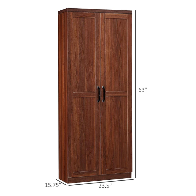 Alt view image 3 of 7 - 63" 2-Door Kitchen Pantry 5-Tier Brown | Freestanding Storage Cabinet, Shelving, 2 Adjustable Shelves, for Dining Room