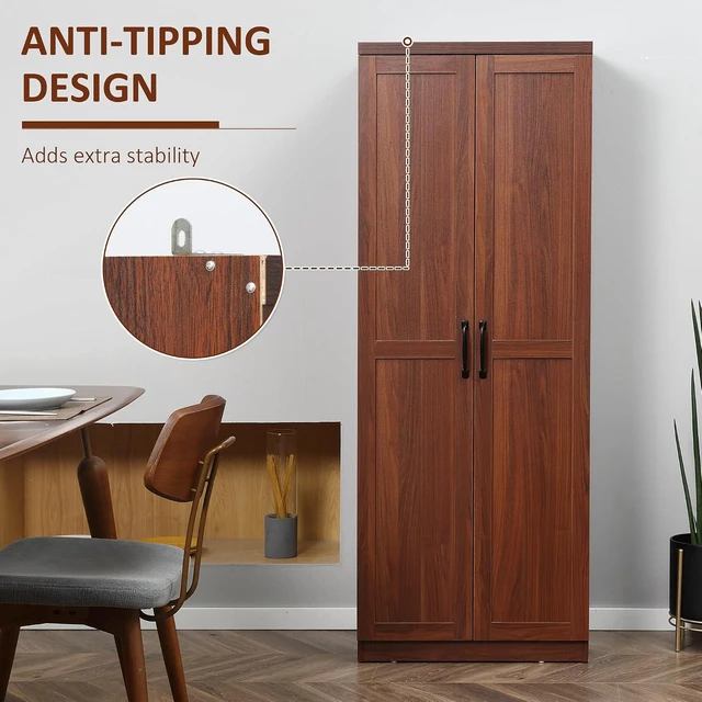Alt view image 6 of 7 - 63" 2-Door Kitchen Pantry 5-Tier Brown | Freestanding Storage Cabinet, Shelving, 2 Adjustable Shelves, for Dining Room
