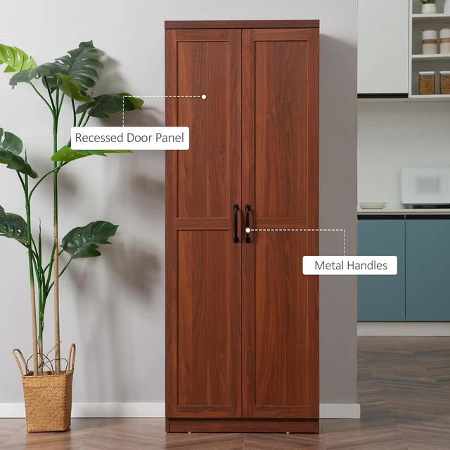 Alt view image 7 of 7 - 63" 2-Door Kitchen Pantry 5-Tier Brown | Freestanding Storage Cabinet, Shelving, 2 Adjustable Shelves, for Dining Room