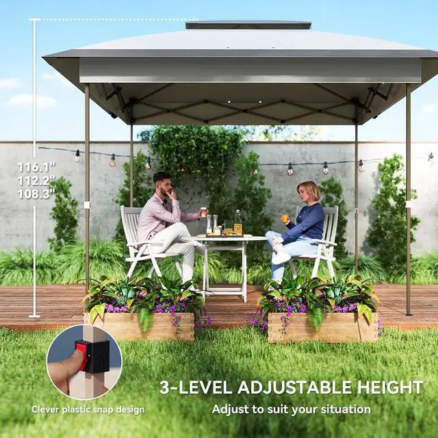 Alt view image 4 of 7 - 12' x 12' Pop Up Canopy Tent w/Netting and Carry Bag, Gray | Instant Sun Shelter, 137 sq.ft Shade, Tents for Parties, Height Adjustable, for Outdoor, Garden, Patio