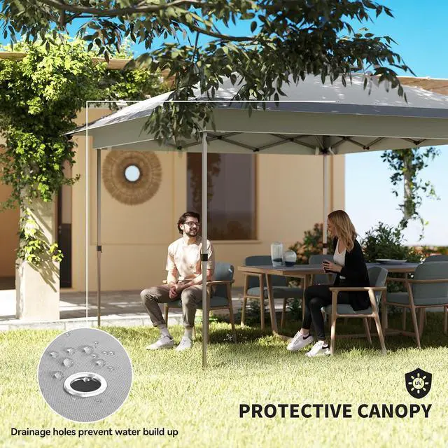 Alt view image 6 of 7 - 12' x 12' Pop Up Canopy Tent w/Netting and Carry Bag, Gray | Instant Sun Shelter, 137 sq.ft Shade, Tents for Parties, Height Adjustable, for Outdoor, Garden, Patio