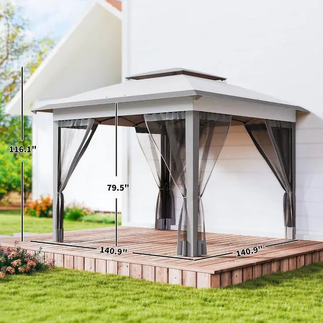 Alt view image 7 of 7 - 12' x 12' Pop Up Canopy Tent w/Netting and Carry Bag, Gray | Instant Sun Shelter, 137 sq.ft Shade, Tents for Parties, Height Adjustable, for Outdoor, Garden, Patio