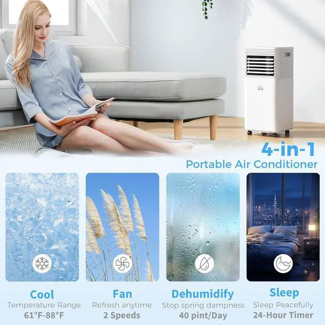 Alt view image 3 of 7 - 10000 BTU Mobile Portable Air Conditioner for 441 Sq.Ft. White | 4-in-1 AC Unit, Cooling, Dehumidifier, Fan, Sleep Mode, Remote, 24H Timer, LED Display, Window Kit