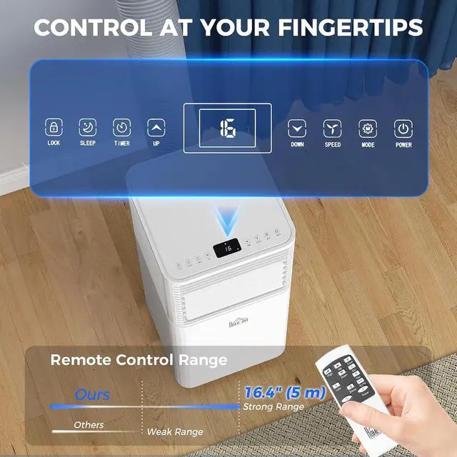 Alt view image 5 of 7 - 10000 BTU Mobile Portable Air Conditioner for 441 Sq.Ft. White | 4-in-1 AC Unit, Cooling, Dehumidifier, Fan, Sleep Mode, Remote, 24H Timer, LED Display, Window Kit