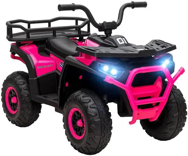 Main image of Qaba 12V Kids ATV 4 Wheeler Quad 3.7Mph for Boys Girls Aged 3-5 Years Pink | Battery Powered Ride on Car, 4 Suspension Wheels, Storage Basket, LED Lights, Music USB, Treaded Tires, Electric Car