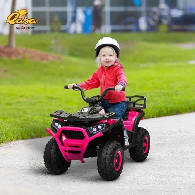 Alt view image 2 of 7 - Qaba 12V Kids ATV 4 Wheeler Quad 3.7Mph for Boys Girls Aged 3-5 Years Pink | Battery Powered Ride on Car, 4 Suspension Wheels, Storage Basket, LED Lights, Music USB, Treaded Tires, Electric Car