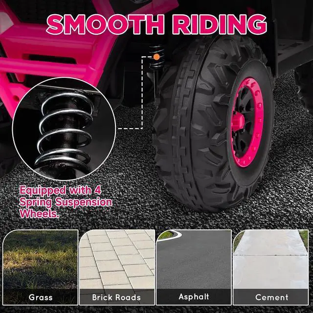 Alt view image 3 of 7 - Qaba 12V Kids ATV 4 Wheeler Quad 3.7Mph for Boys Girls Aged 3-5 Years Pink | Battery Powered Ride on Car, 4 Suspension Wheels, Storage Basket, LED Lights, Music USB, Treaded Tires, Electric Car