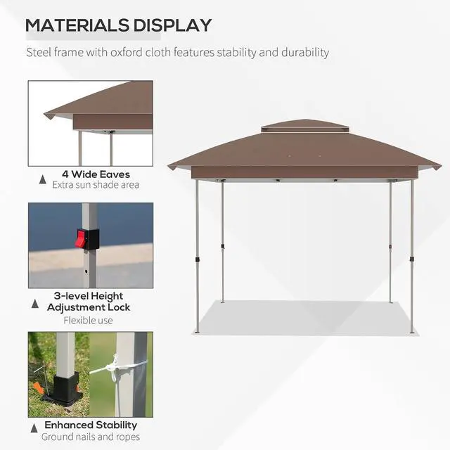 Alt view image 3 of 7 - 12' x 12' Pop Up Canopy Tent w/Netting and Carry Bag, Khaki | Instant Sun Shelter, 137 sq.ft Shade, Tents for Parties, Height Adjustable, for Outdoor, Garden, Patio