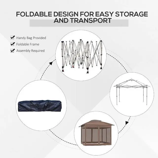 Alt view image 5 of 7 - 12' x 12' Pop Up Canopy Tent w/Netting and Carry Bag, Khaki | Instant Sun Shelter, 137 sq.ft Shade, Tents for Parties, Height Adjustable, for Outdoor, Garden, Patio