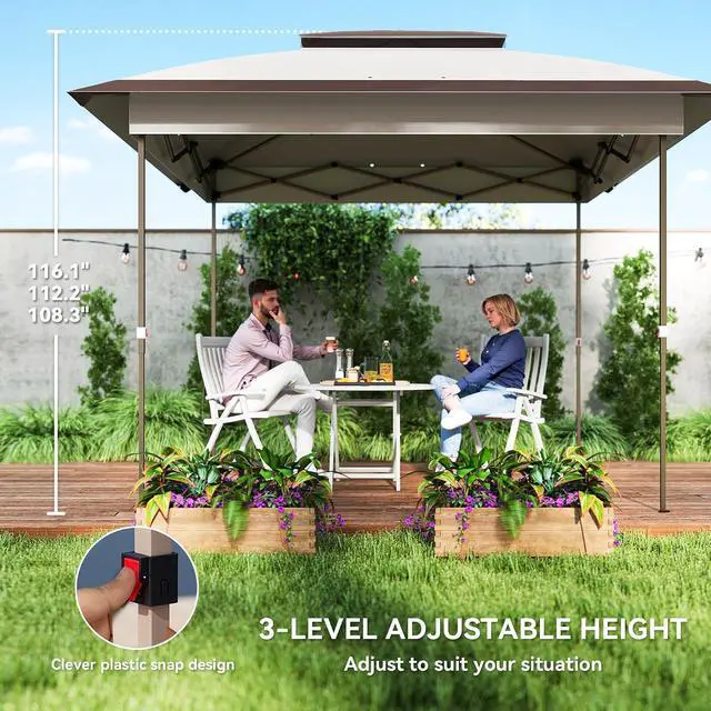 Alt view image 4 of 7 - 12' x 12' Pop Up Canopy Tent w/Netting and Carry Bag, Beige/Brown | Instant Sun Shelter, 137 sq.ft Shade, Tents for Parties, Height Adjustable, for Outdoor, Garden, Patio