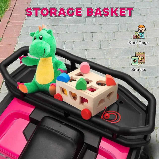 Alt view image 4 of 7 - Qaba 12V Kids ATV 4 Wheeler Quad 3.7Mph for Boys Girls Aged 3-5 Years Pink | Battery Powered Ride on Car, 4 Suspension Wheels, Storage Basket, LED Lights, Music USB, Treaded Tires, Electric Car