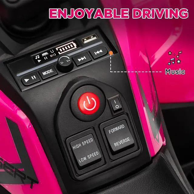 Alt view image 6 of 7 - Qaba 12V Kids ATV 4 Wheeler Quad 3.7Mph for Boys Girls Aged 3-5 Years Pink | Battery Powered Ride on Car, 4 Suspension Wheels, Storage Basket, LED Lights, Music USB, Treaded Tires, Electric Car