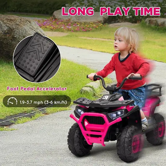 Alt view image 5 of 7 - Qaba 12V Kids ATV 4 Wheeler Quad 3.7Mph for Boys Girls Aged 3-5 Years Pink | Battery Powered Ride on Car, 4 Suspension Wheels, Storage Basket, LED Lights, Music USB, Treaded Tires, Electric Car