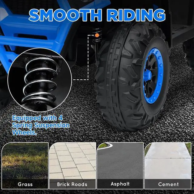 Alt view image 3 of 7 - Qaba 12V Kids ATV 4 Wheeler Quad 3.7Mph Ride on Car Aged 3-5 Years Blue | Battery Powered, 4 Suspension Wheels, Storage Basket, LED Lights, Music USB, Treaded Tires, Electric Car, Boys Girls