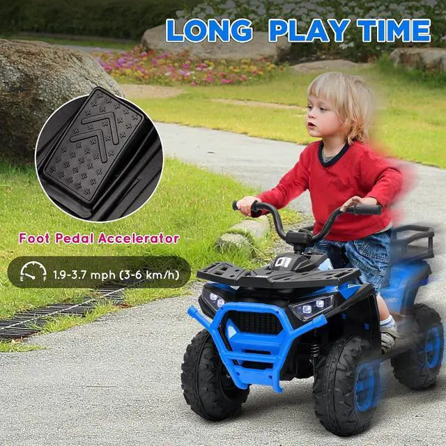 Alt view image 5 of 7 - Qaba 12V Kids ATV 4 Wheeler Quad 3.7Mph Ride on Car Aged 3-5 Years Blue | Battery Powered, 4 Suspension Wheels, Storage Basket, LED Lights, Music USB, Treaded Tires, Electric Car, Boys Girls