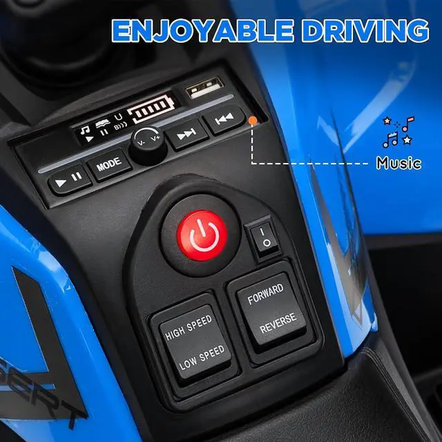 Alt view image 6 of 7 - Qaba 12V Kids ATV 4 Wheeler Quad 3.7Mph Ride on Car Aged 3-5 Years Blue | Battery Powered, 4 Suspension Wheels, Storage Basket, LED Lights, Music USB, Treaded Tires, Electric Car, Boys Girls