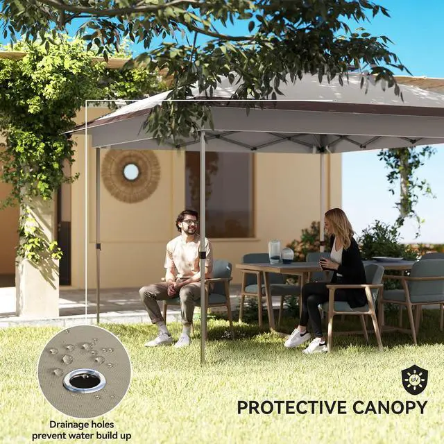 Alt view image 6 of 7 - 12' x 12' Pop Up Canopy Tent w/Netting and Carry Bag, Beige/Brown | Instant Sun Shelter, 137 sq.ft Shade, Tents for Parties, Height Adjustable, for Outdoor, Garden, Patio