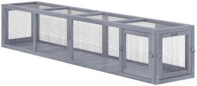 Main image of PawHut Outdoor Cat Tunnel with Extendable Design, 79" L, Dark Gray | Wooden Cat Run with Weather Protection, Connecting Inside and Outside, for Deck Patios, Balconies