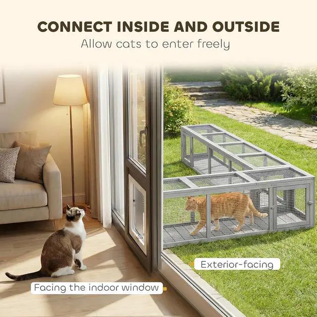 Alt view image 3 of 7 - PawHut Outdoor Cat Tunnel with Extendable Design, 79" L, Dark Gray | Wooden Cat Run with Weather Protection, Connecting Inside and Outside, for Deck Patios, Balconies