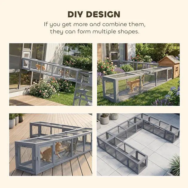 Alt view image 4 of 7 - PawHut Outdoor Cat Tunnel with Extendable Design, 79" L, Dark Gray | Wooden Cat Run with Weather Protection, Connecting Inside and Outside, for Deck Patios, Balconies