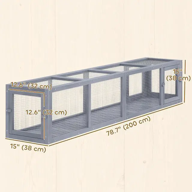 Alt view image 7 of 7 - PawHut Outdoor Cat Tunnel with Extendable Design, 79" L, Dark Gray | Wooden Cat Run with Weather Protection, Connecting Inside and Outside, for Deck Patios, Balconies