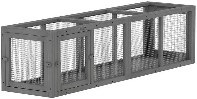 Main image of PawHut Outdoor Cat Tunnel w/Extendable Design 59" L Wooden Cat Run Gray | Weather Protection, Connecting Inside and Outside, for Deck Patios, Balconies