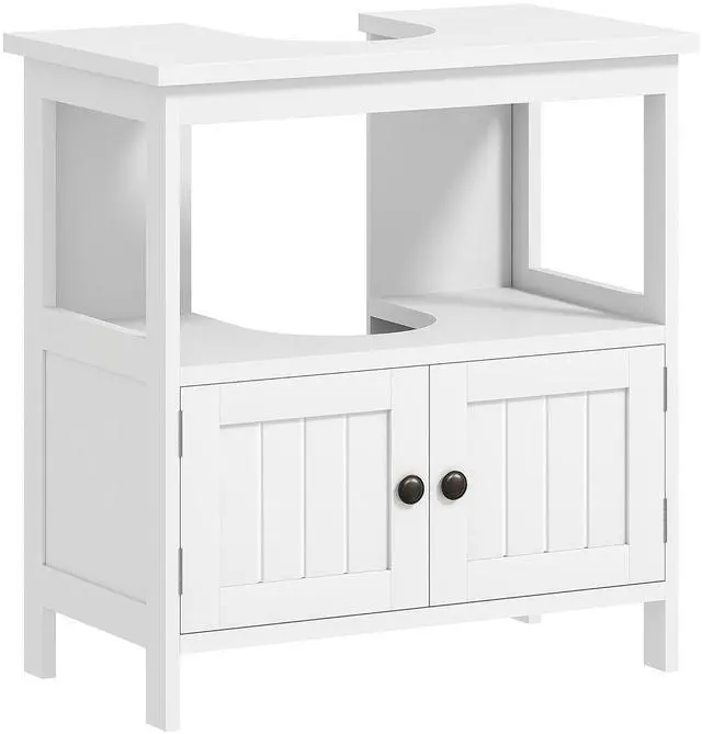 Main image of kleankin Pedestal Sink Storage Cabinet, Bathroom Under Sink Cabinet with 2 Doors and Open Shelf, Bathroom Vanity, White