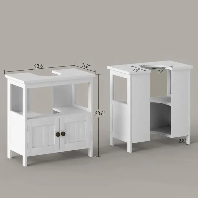 Alt view image 3 of 7 - kleankin Pedestal Sink Storage Cabinet, Bathroom Under Sink Cabinet with 2 Doors and Open Shelf, Bathroom Vanity, White