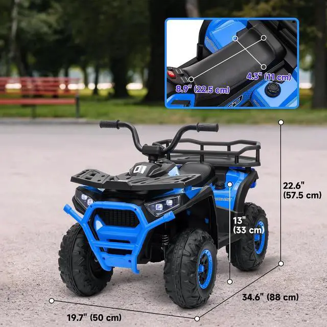 Alt view image 7 of 7 - Qaba 12V Kids ATV 4 Wheeler Quad 3.7Mph Ride on Car Aged 3-5 Years Blue | Battery Powered, 4 Suspension Wheels, Storage Basket, LED Lights, Music USB, Treaded Tires, Electric Car, Boys Girls