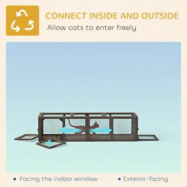 Alt view image 3 of 7 - PawHut Outdoor Cat Tunnel w/Extendable Design 59" L Wooden Cat Run Gray | Weather Protection, Connecting Inside and Outside, for Deck Patios, Balconies