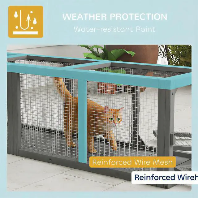 Alt view image 4 of 7 - PawHut Outdoor Cat Tunnel w/Extendable Design 59" L Wooden Cat Run Gray | Weather Protection, Connecting Inside and Outside, for Deck Patios, Balconies