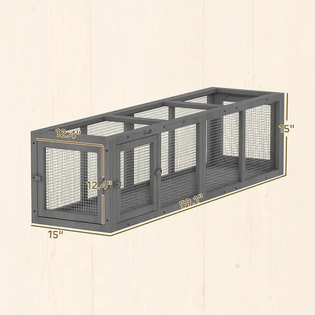 Alt view image 7 of 7 - PawHut Outdoor Cat Tunnel w/Extendable Design 59" L Wooden Cat Run Gray | Weather Protection, Connecting Inside and Outside, for Deck Patios, Balconies