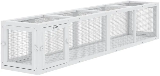 Main image of PawHut Outdoor Cat Tunnel with Extendable Design, 79" L, White | Wooden Cat Run with Weather Protection, Connecting Inside and Outside, for Deck Patios, Balconies